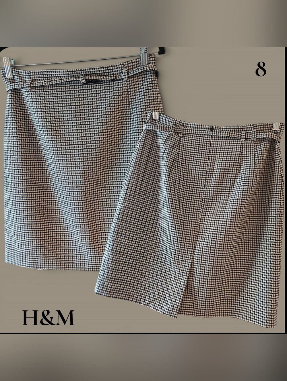 H&M Black and White Houndstooth Midi Skirt 8